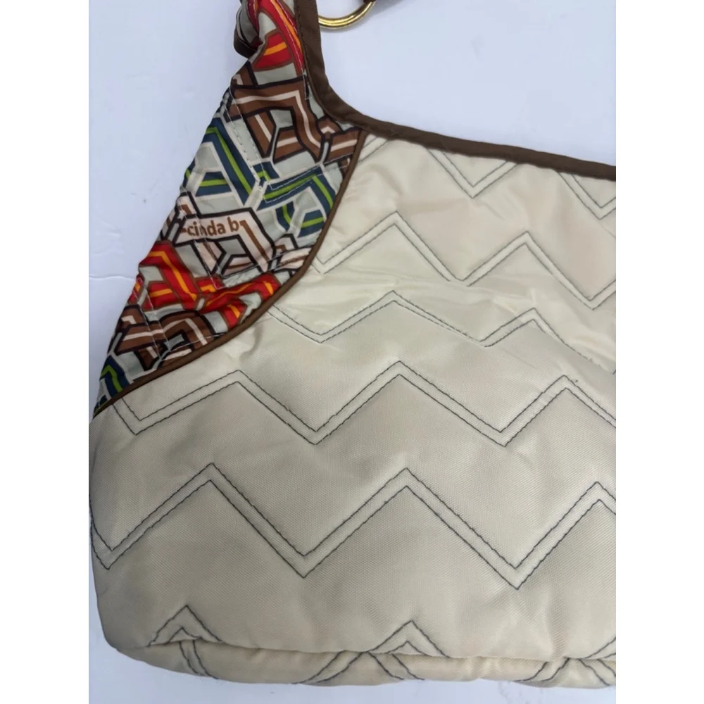 Women's Cinda b Beige quilted chevron Tote Bag and wristlet wallet One Size